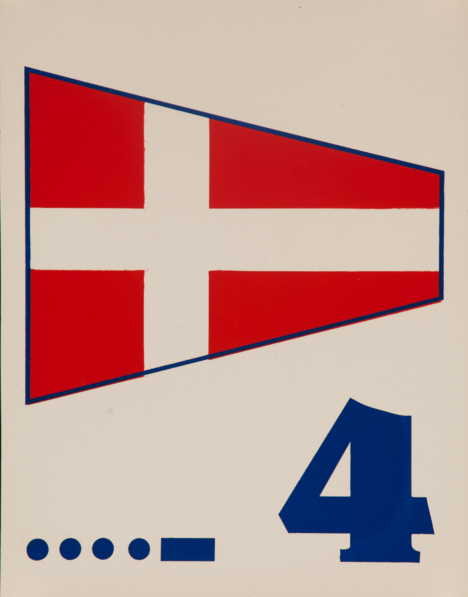 Original Naval Pennant Traning Chart Poster, Numeral 4