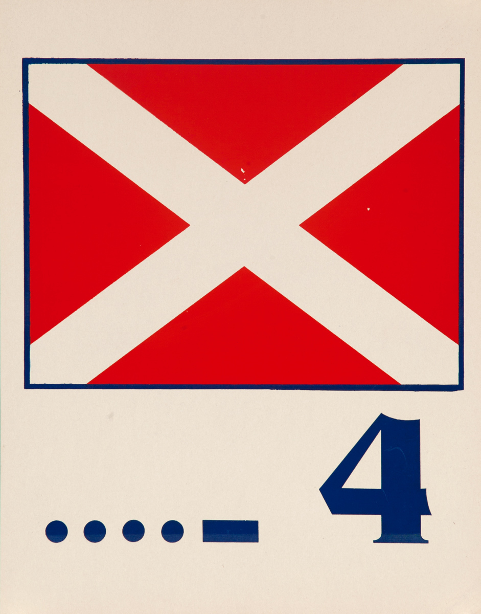 Original Naval Pennant Traning Chart Poster, Numeral 4 Square Flag