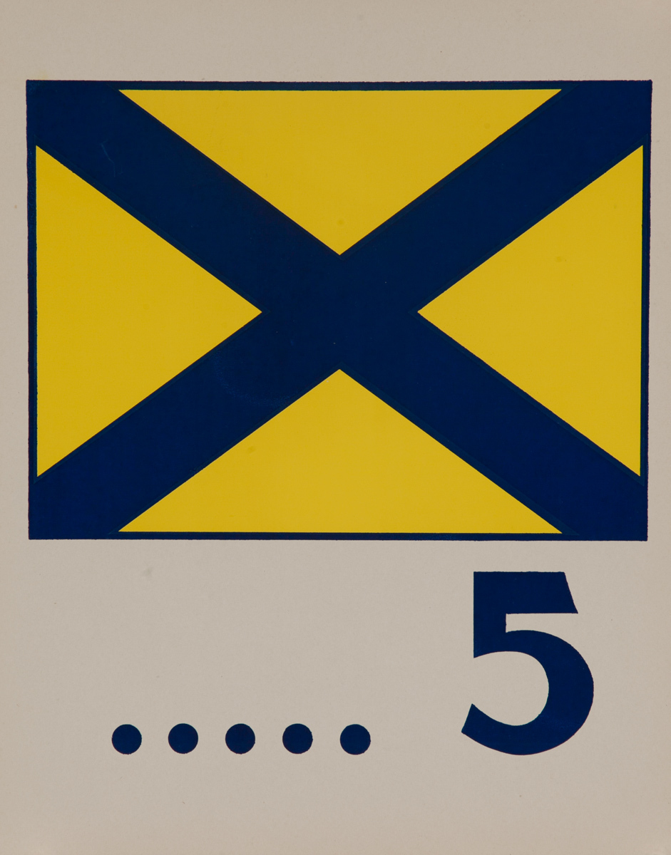 Original Naval Pennant Traning Chart Poster, Numeral 5 Square Flag