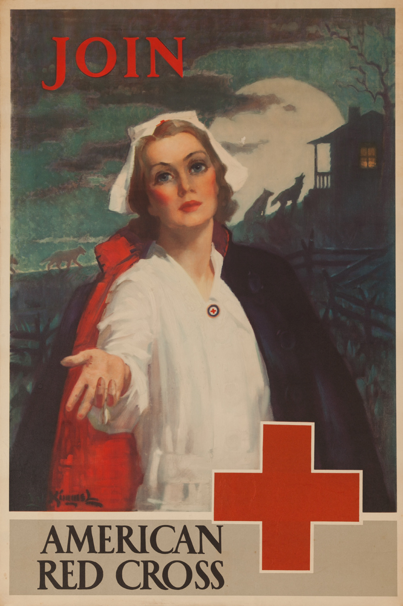Join, Nurse in front of Moonrise Scene, Original American Red Cross Poster