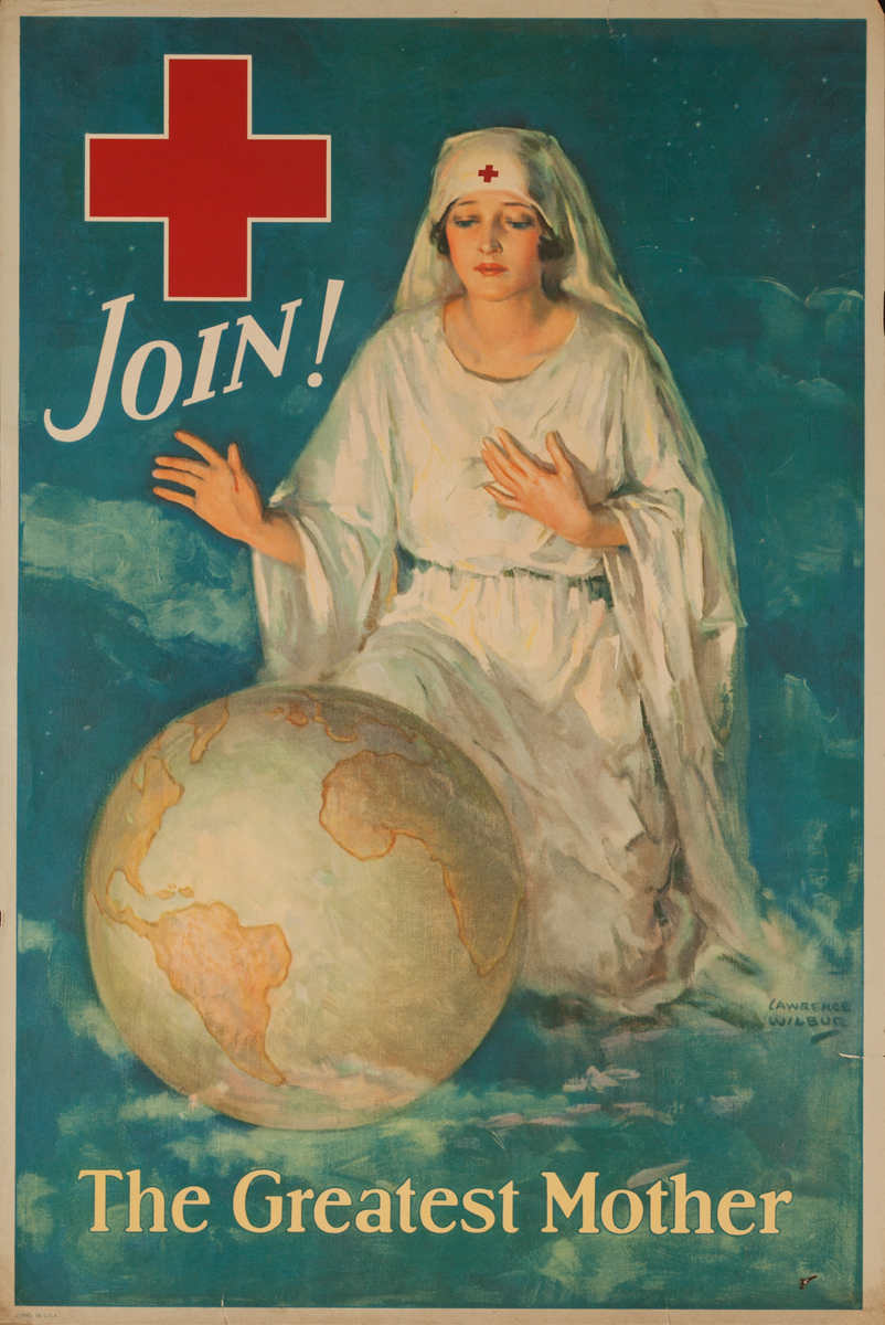 Join, The Greatest Mother, Nurse in Front of Globe, Original American Red Cross Poster