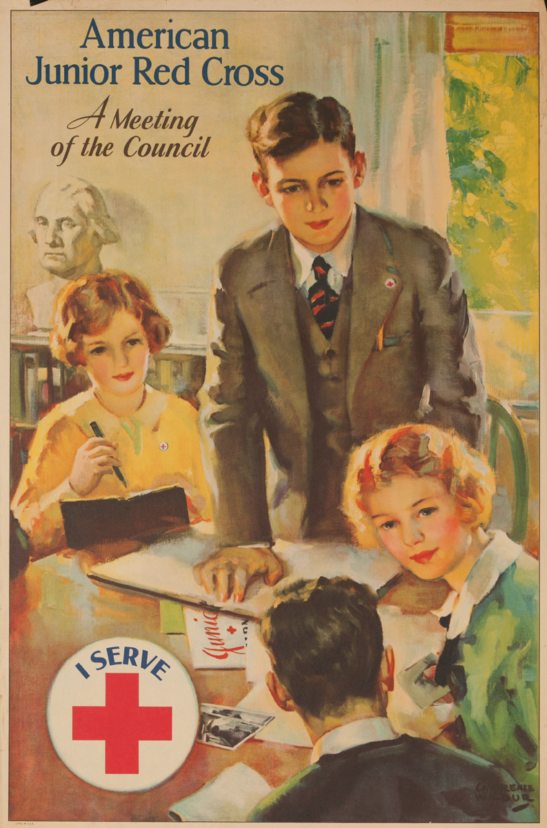 A Meeting of the Council, I Serve, Original American Junior Red Cross Poster