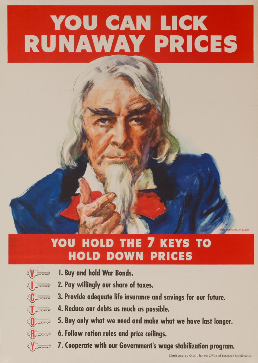You can lick runaway prices. you hold the seven keys to hold down prices, Original American WWII Poster 