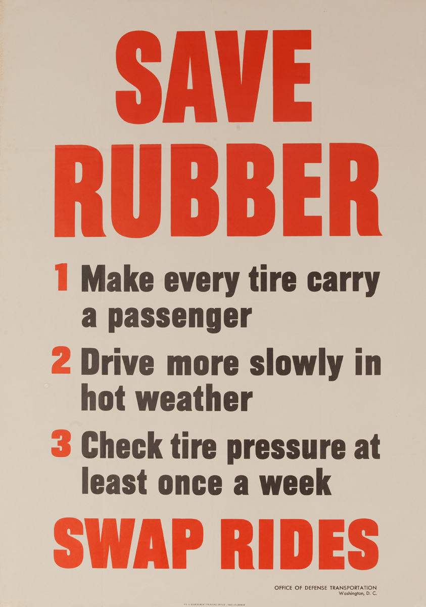 Save Rubber, Swap Rides, Original WWII Homefront Conservation Poster