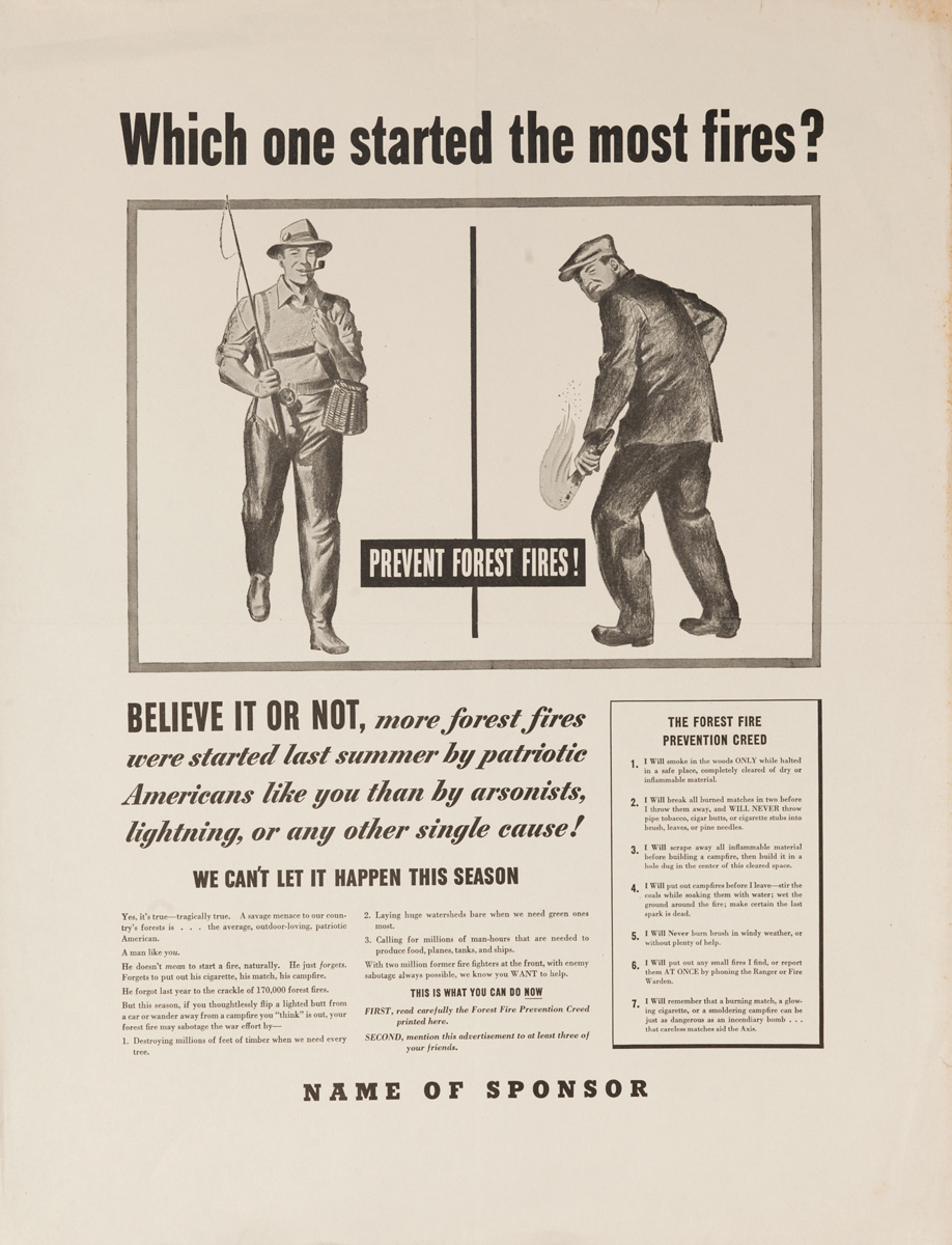Which one started the most fires? Prevent forest fires!, Original American WWII Poster