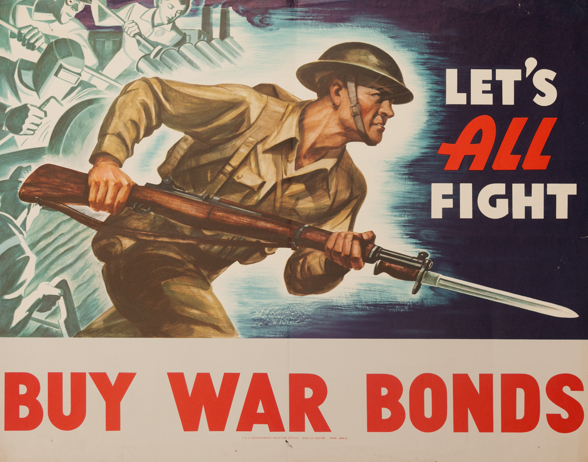 Let's All Fight, Buy War Bonds, Original American WWII Poster