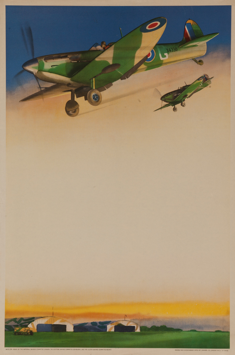 Fighter Planes over Airfield, Original British WWII Poster