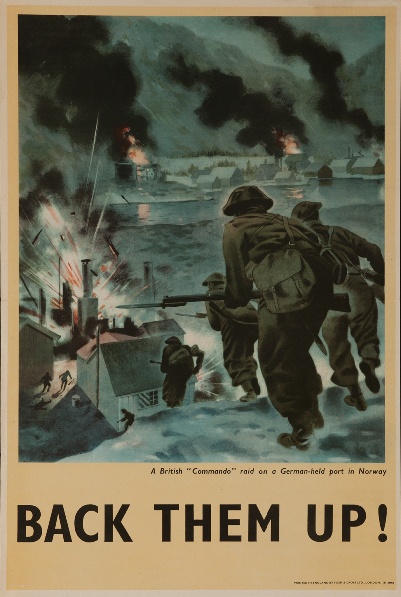 Back them up! A British "Commando" Raid on a German Held Port in Norway, Original British WWII Poster