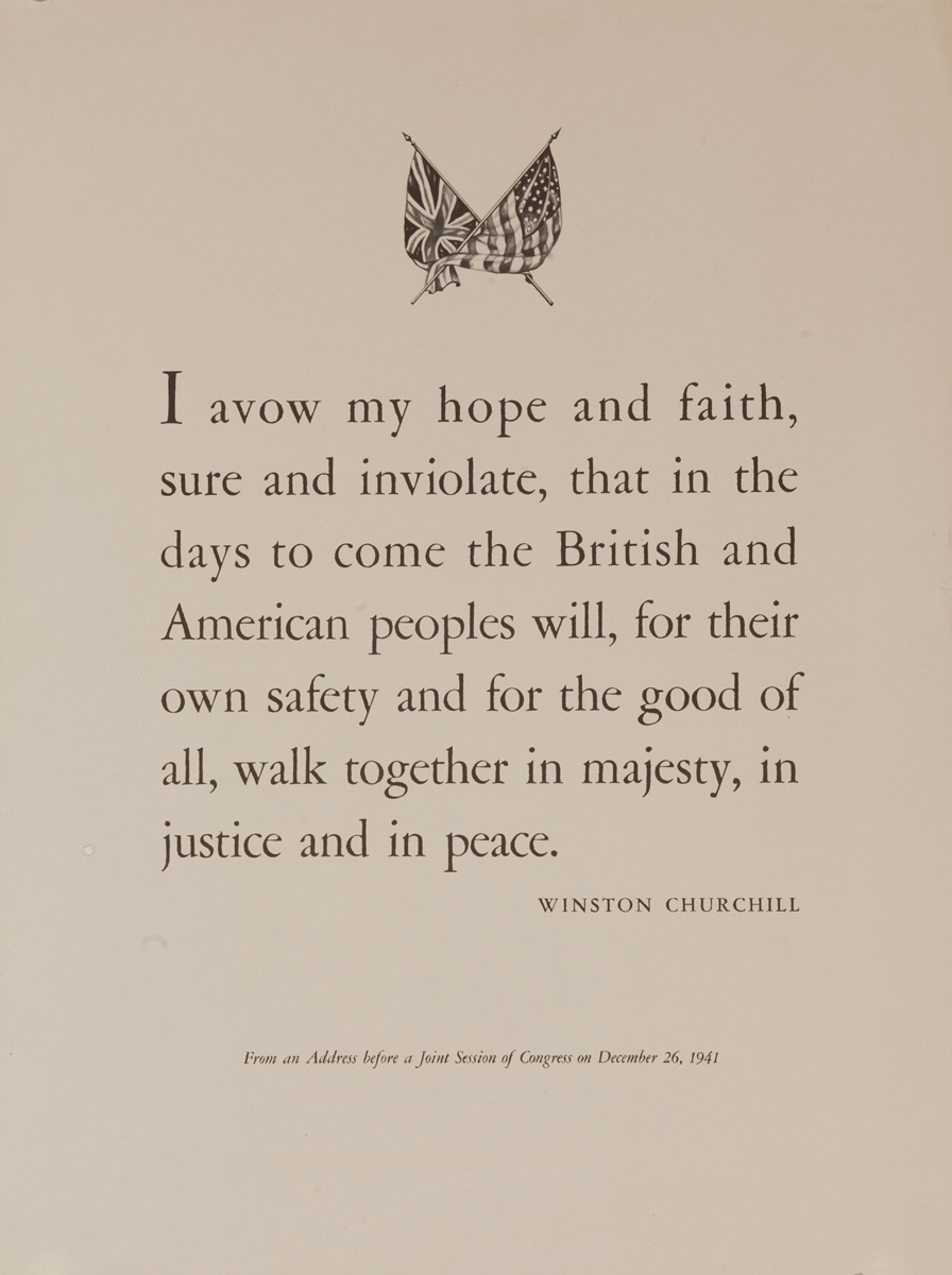 I Avow My Hope and Faith, Winston Chuchill Quote, Original British WWII Poster