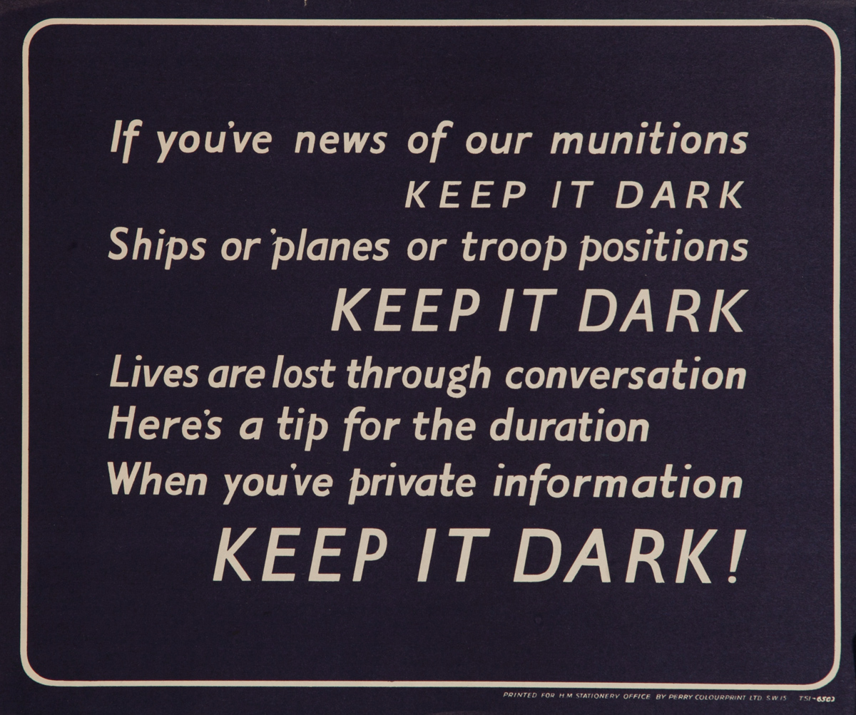 Keep it Dark, Original British WWII Poster