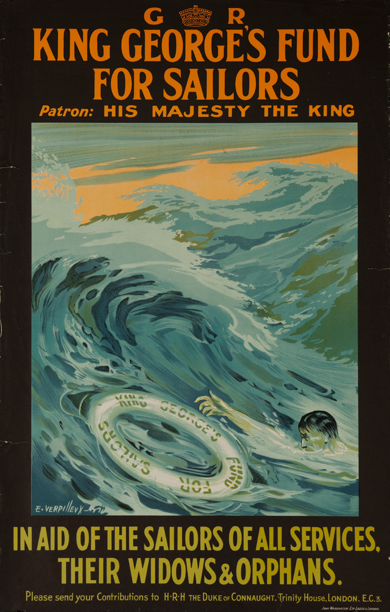 King George’s Fund for Sailors, In Aid of the Sailors of all Services, Their Widows, and Orphans, Original British WWII Poster