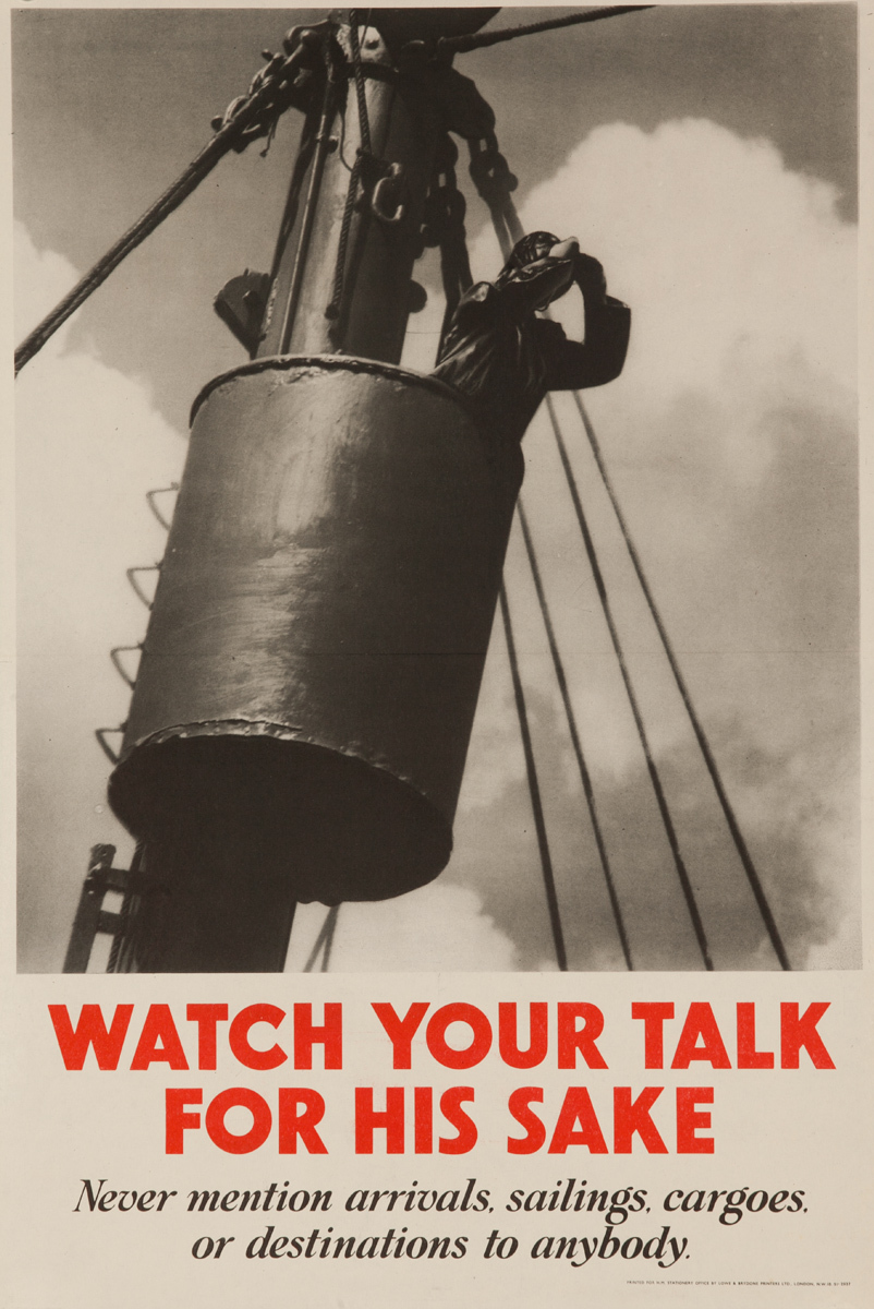 Watch Your Talk for His Sake, Original British WWII Poster