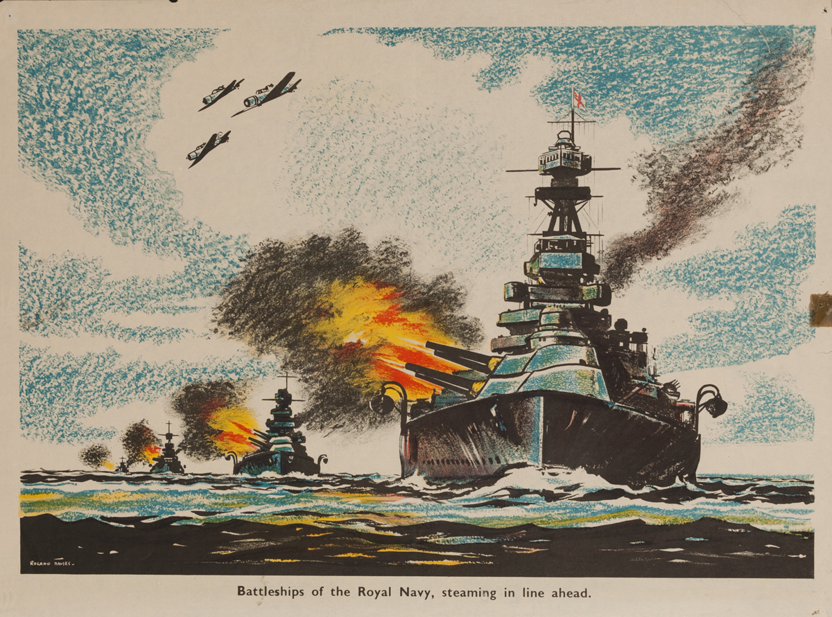 Battleships of the Royal Navy, steaming in line ahead, Original British WWII Poster