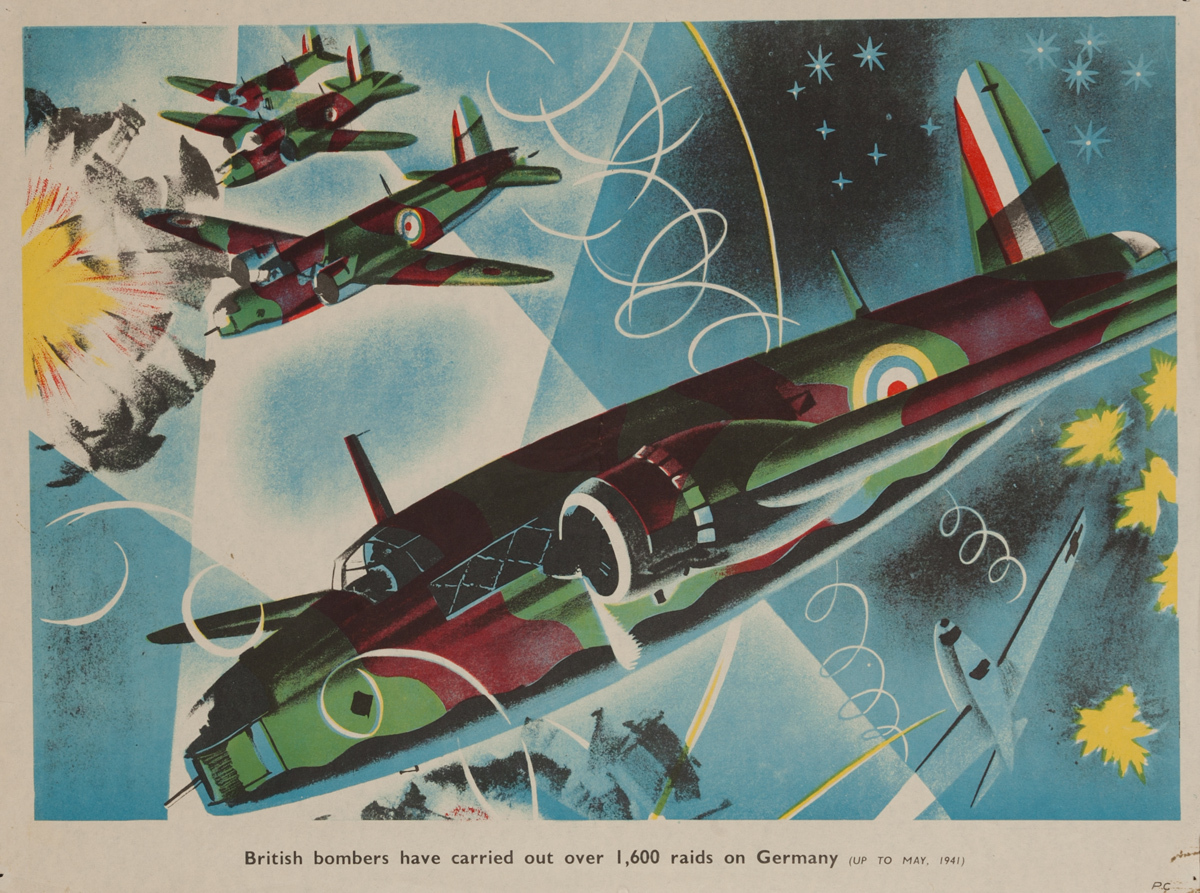 British bombers have carried over 1600 raids on Germany (up to May 1941), Original British WWII Poster