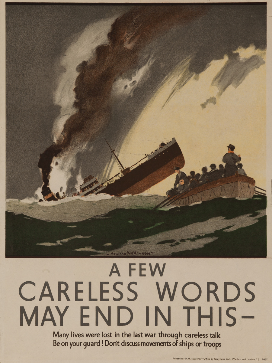 A Few Careless Words May End in This, Original British WWII Poster