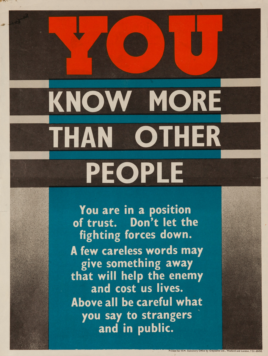 You Know More Than Other People, Original British WWII Poster