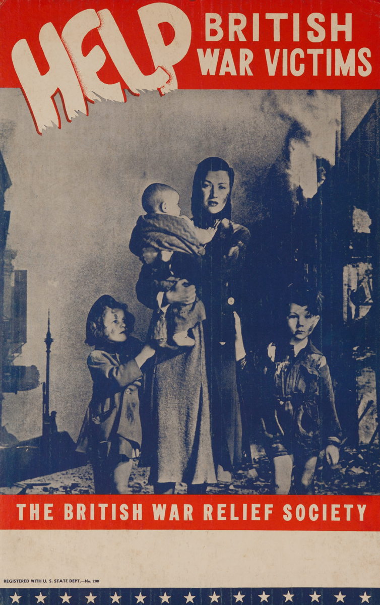 Help British War Victims, The British War Relief Society, Original American WWII Poster