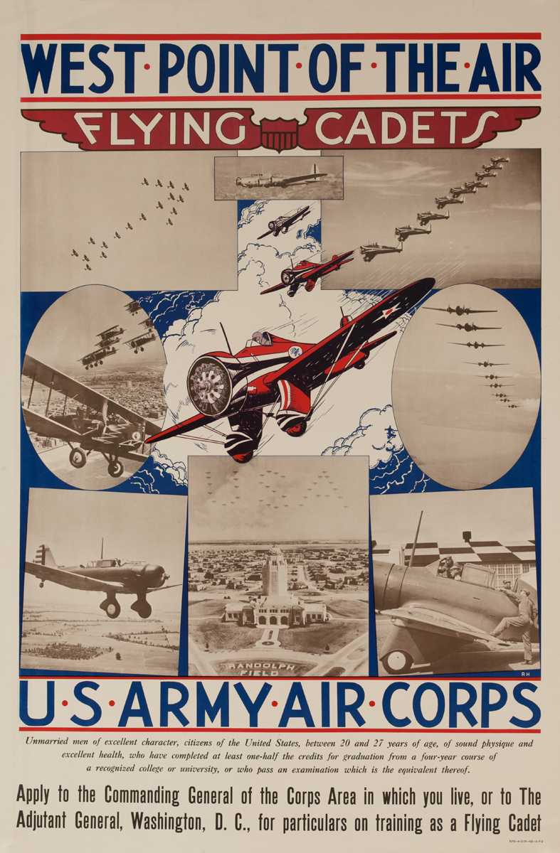 West Point of the Air, Flying Cadets, U.S. Army Air Corps, Original American Recruiting Poster