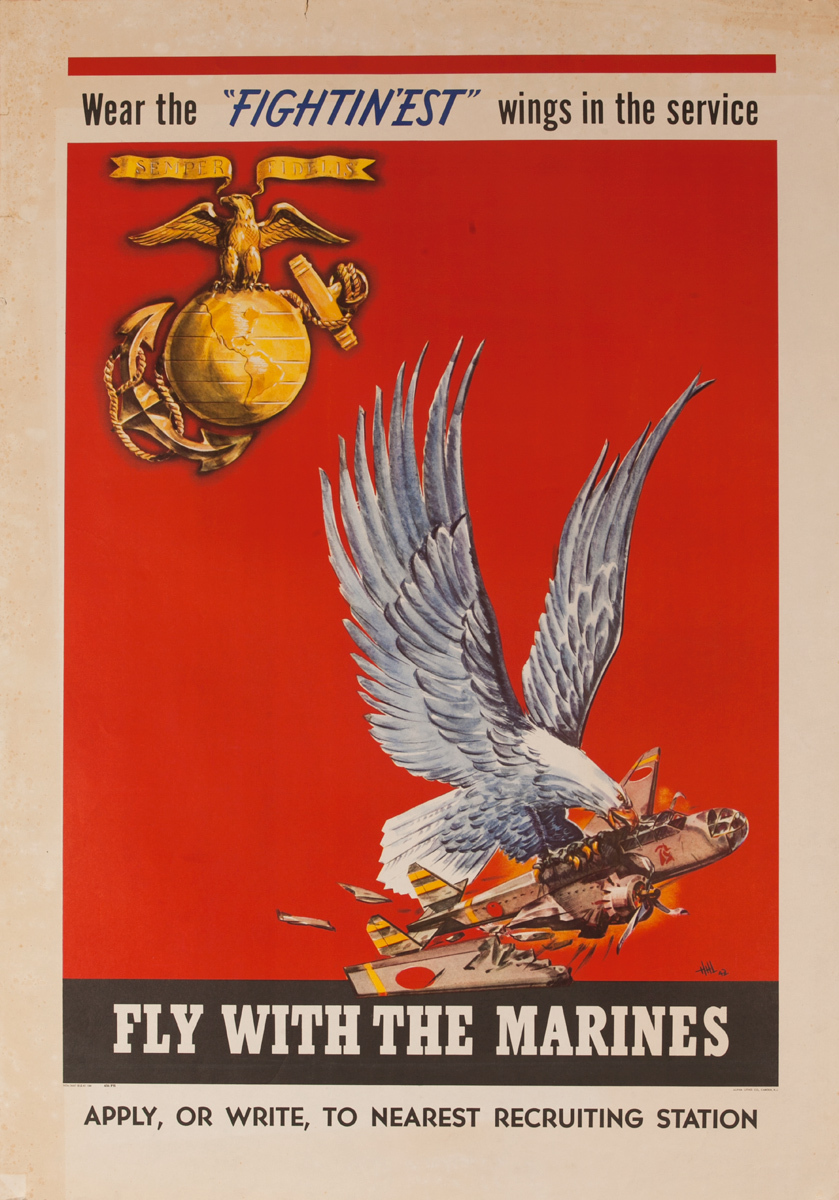 Wear the ‘Fightin’est’ Wings in the Service, Fly With the Marines, Original American WWII Recruiting Poster