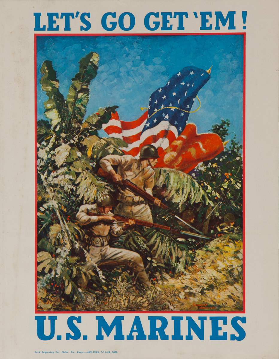 Let’s Go Get Em!” US Marines, Original American WWII Recruiting Poster Small card