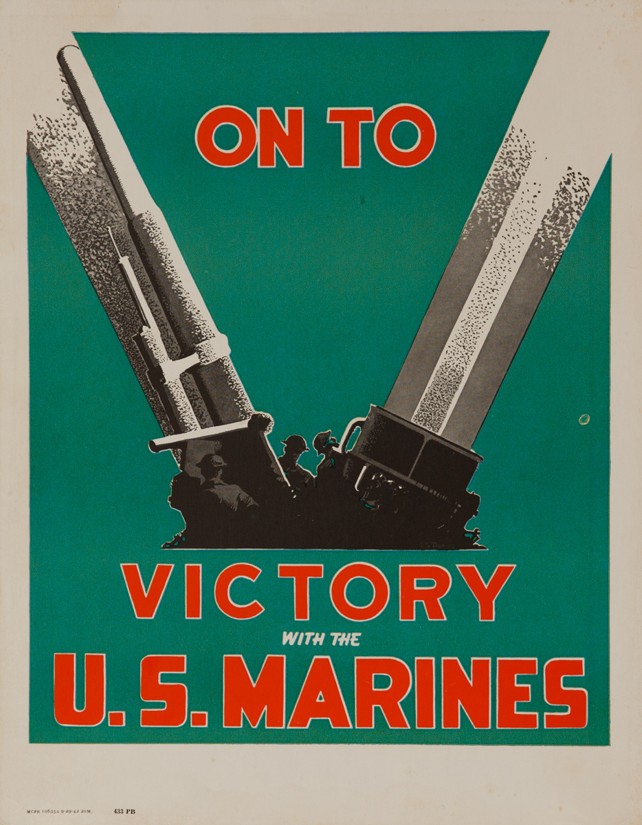On to Victory With the US Marines, Original American WWII Recruiting Poster