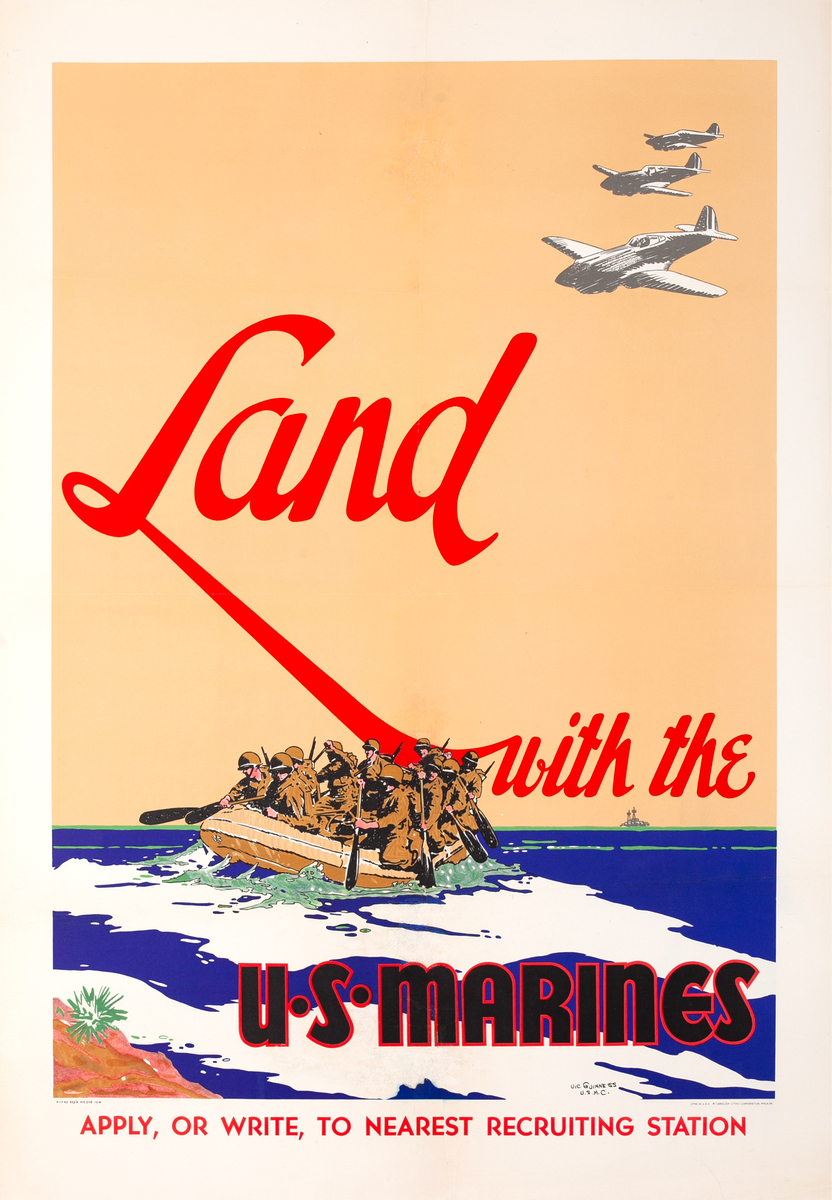 Land With the U.S. Marines, Original American WWII Recruiting Poster