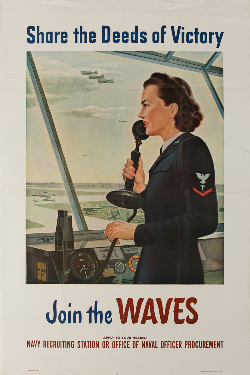 Share the Deeds of Victory, Join the Waves, Original American WWII Recruiting Poster