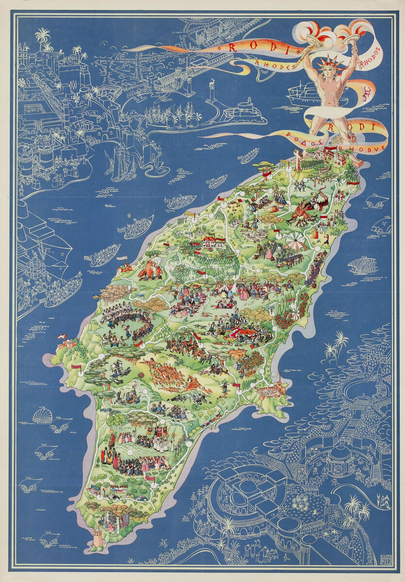 Visit Rhodes the Island of Roses Original ENIT Travel Poster