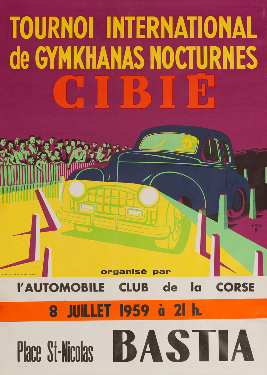 Tournoi International de Gymkhanas Nocturnes Cibie, Bastia Original French Auto Poster