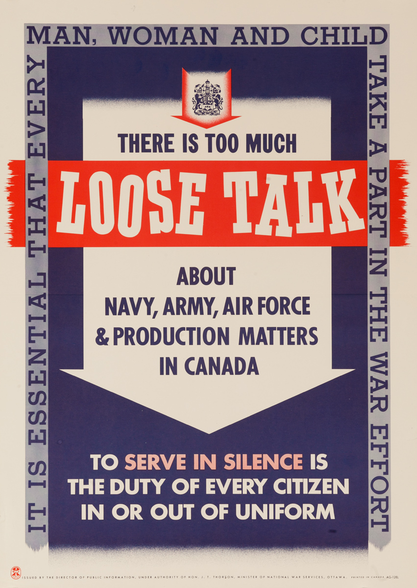 There is Too Much Loose Talk About Navy, Army, Air Force and Production Matters, Original Canadian WWII Poster