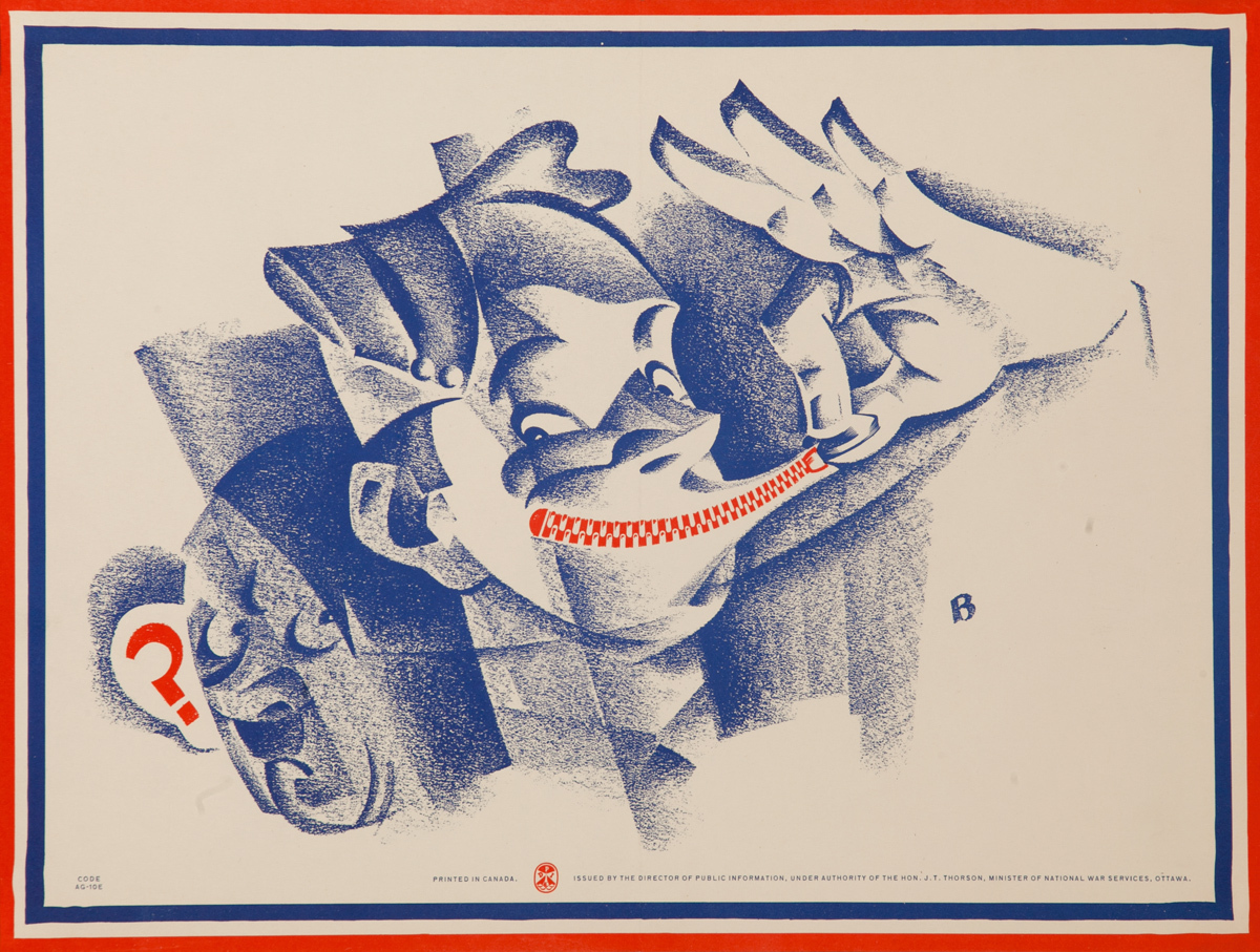 Zip Your Lips, (untitled), Original Canadian WWII Careless Talk Espionage Poster