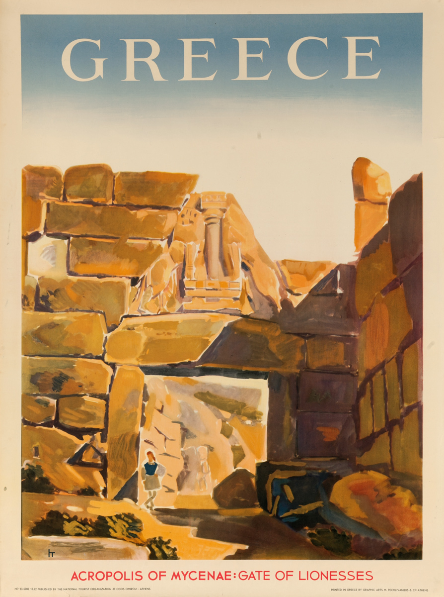 Greece, Acropolis of the Mycenae - Gate of the Lioness, Greek Travel Poster
