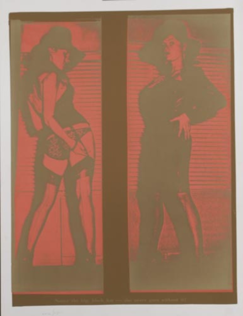 Notice the big, black hat - she never goes without it! Original Peter Gee Silkscreen Print brown orange