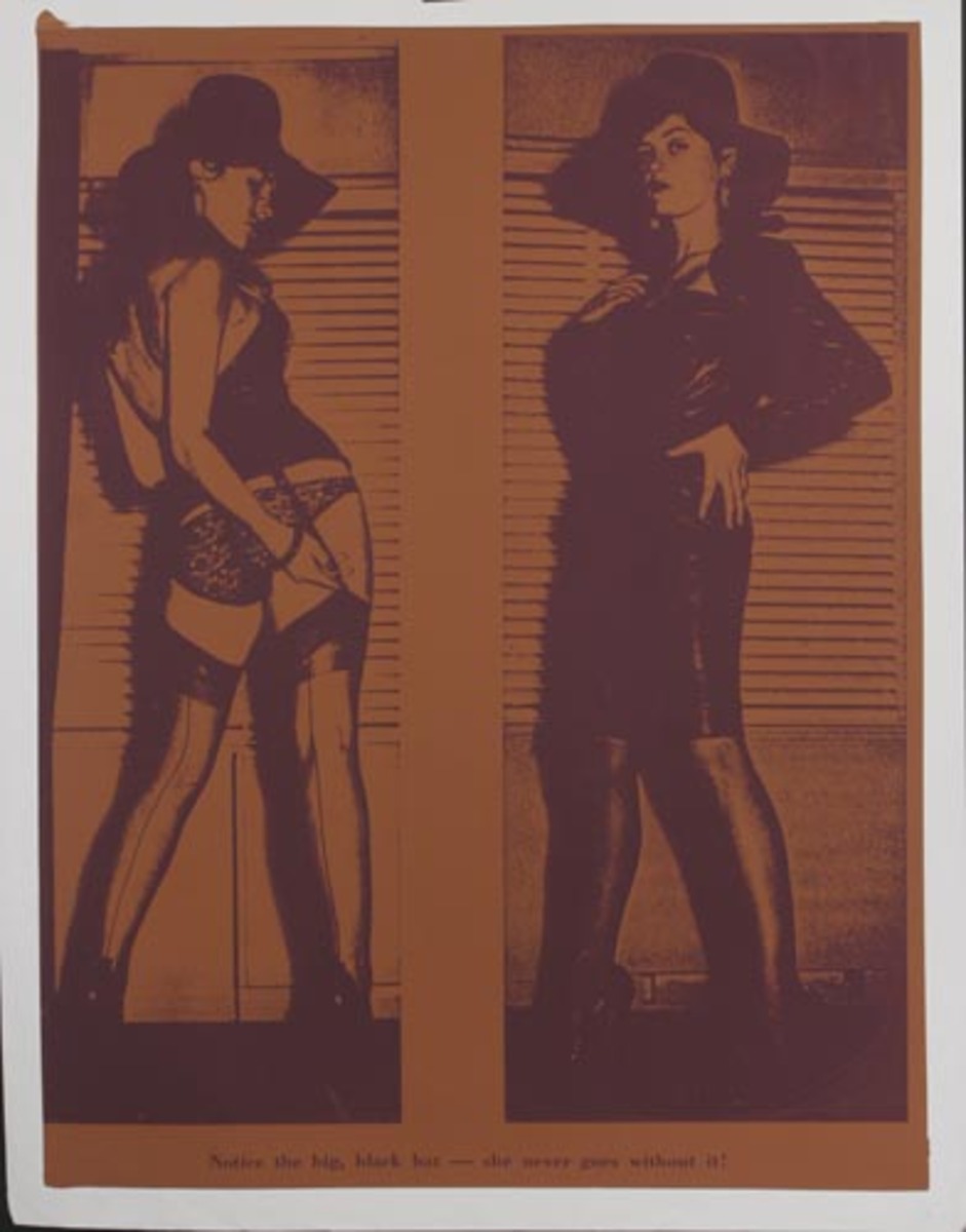 Notice the big, black hat - she never goes without it! Original Peter Gee Silkscreen Print rust brown