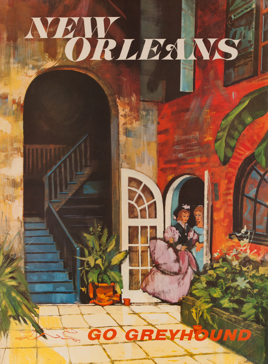 Greyhound Bus Lines Original Travel Poster, New Orleans, large
