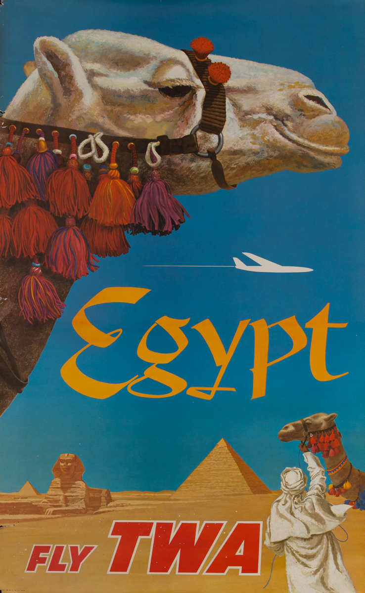 Original TWA Egypt Travel Poster, Camel, jet