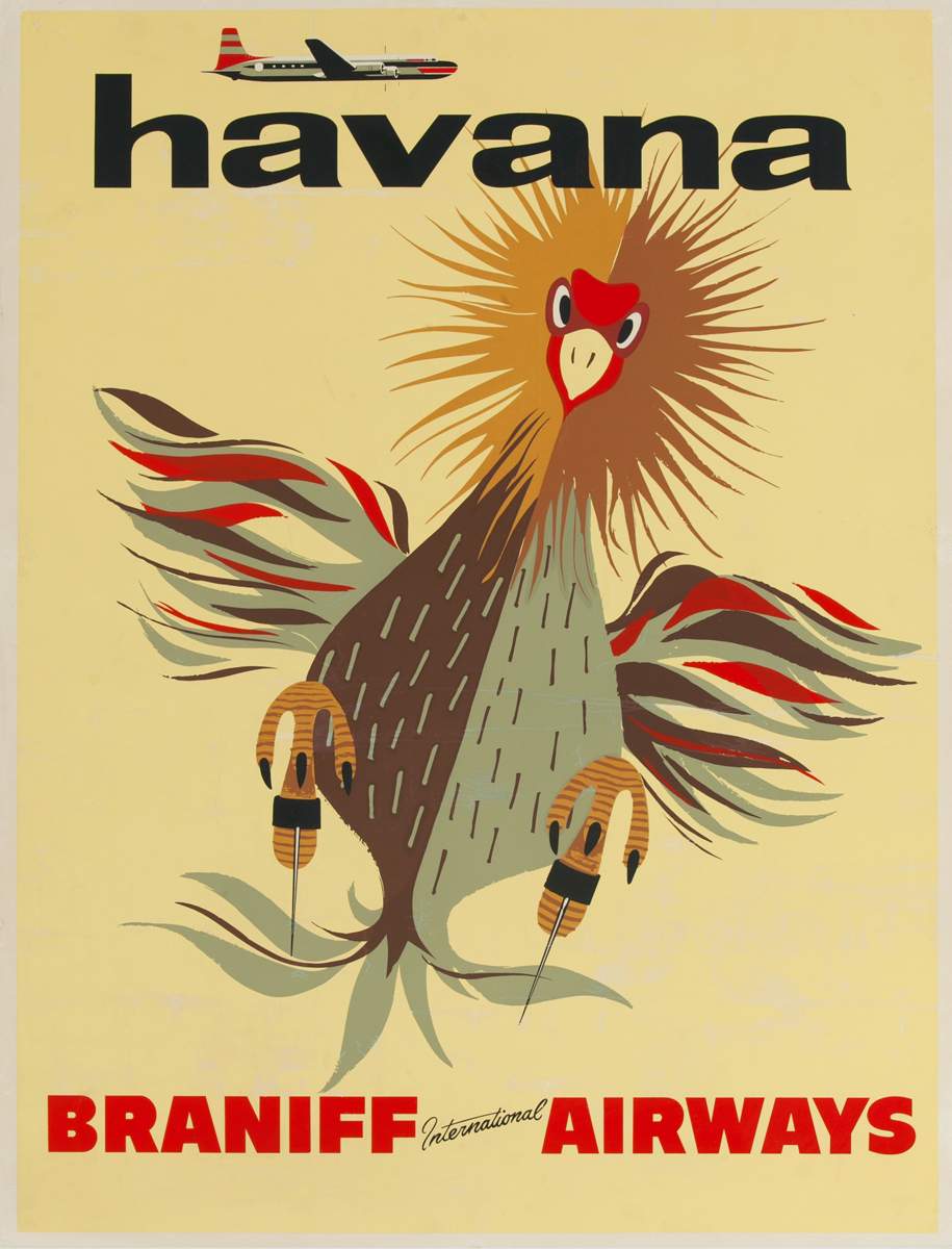 Braniff International Airways Havana, Rooster Original Travel Poster