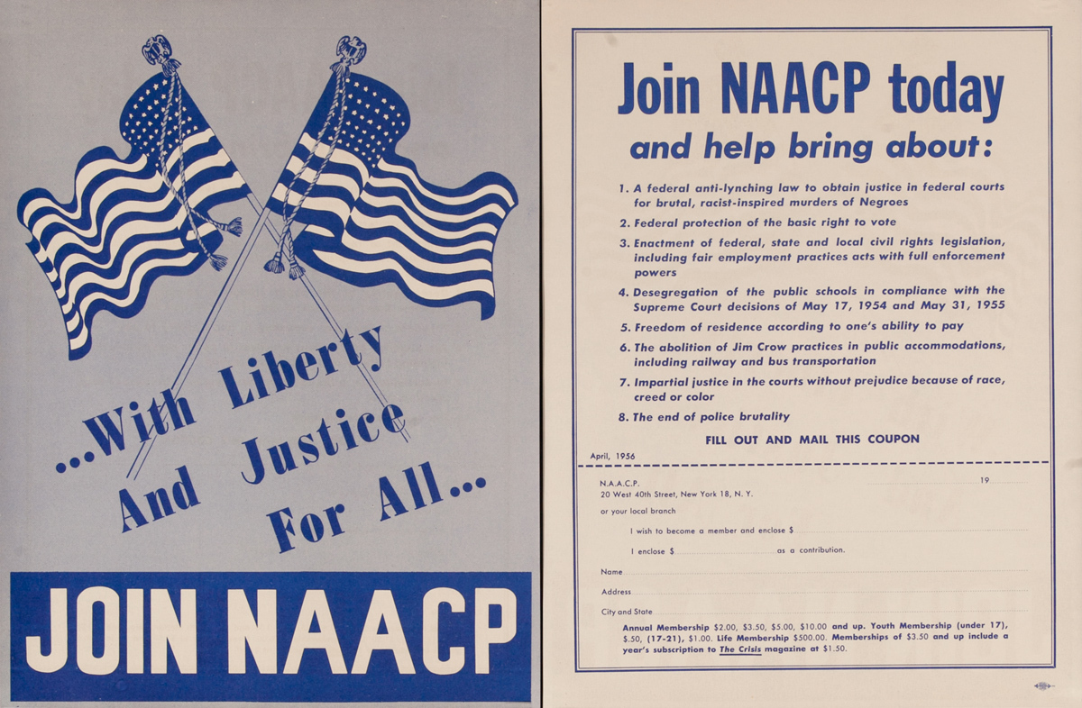 Join NAACP, With Liberty and Justice for All Original Civil Rights Flyer Poster