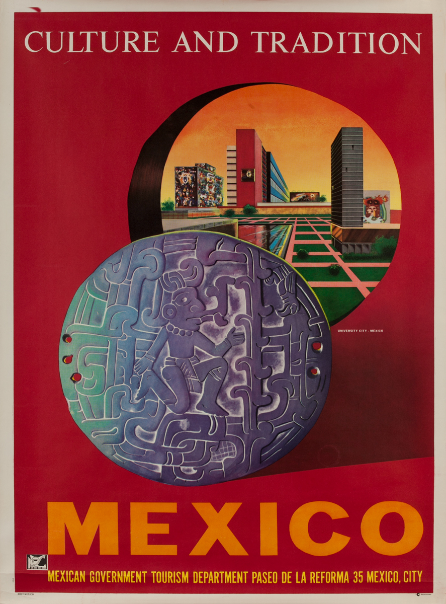Mexico Culture and Tradition, Original Travel Poster University City