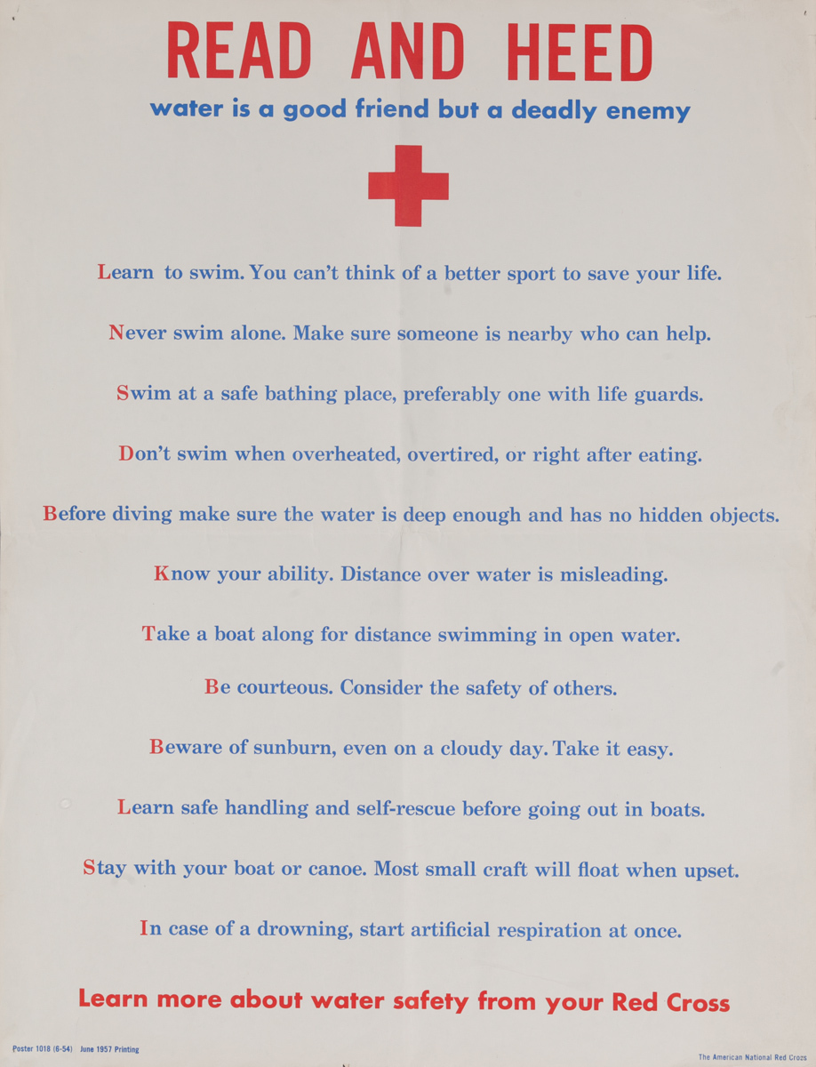 Read and Heed Red Cross Water Safety Poster