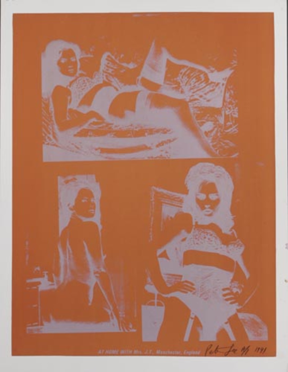 At Home With Mrs. J.T., Manchester, England Original HAND SIGNED A/P Peter Gee Silkscreen Print orange silver