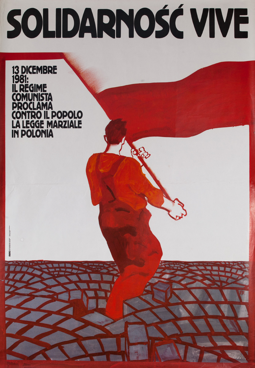 Solidarity Lives, Solidarnosc Vive, Original Italian Pro-Polish Solidarity Poster. 