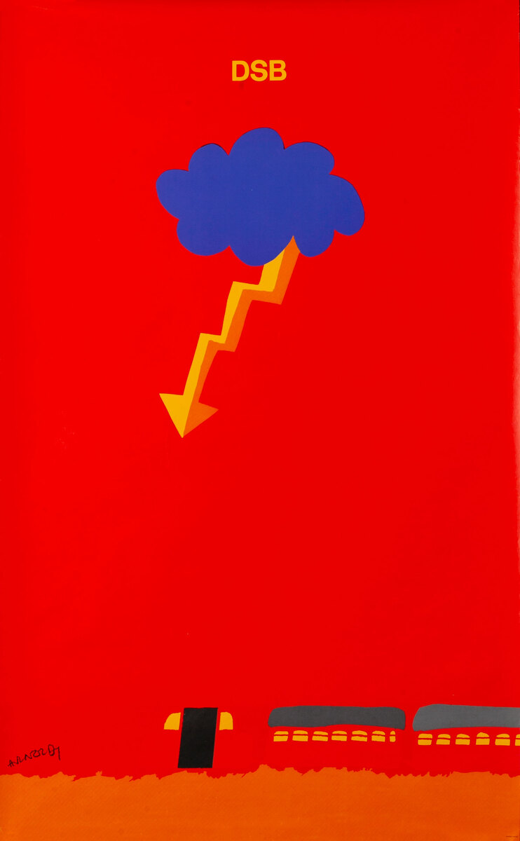 DSB, Danske Statsbaner, Danish State Railroad Poster, lightning