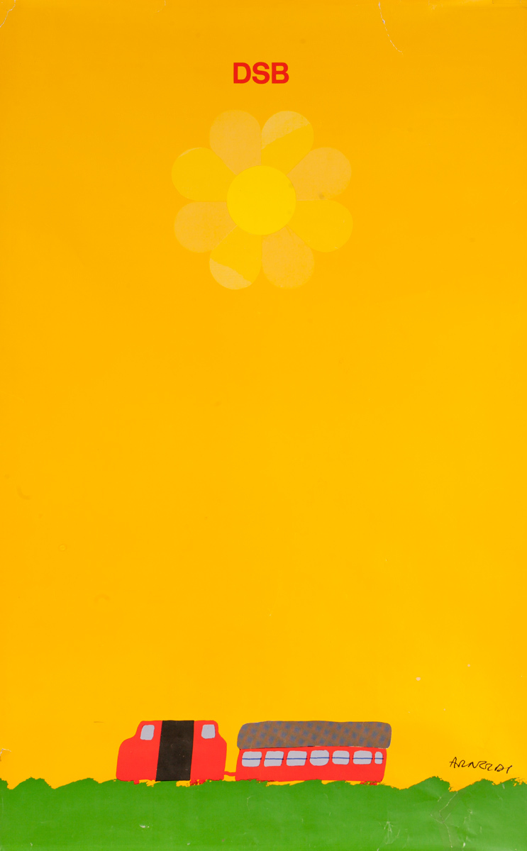 DSB,Danske Statsbaner, Danish State Railroad Poster, yellow
