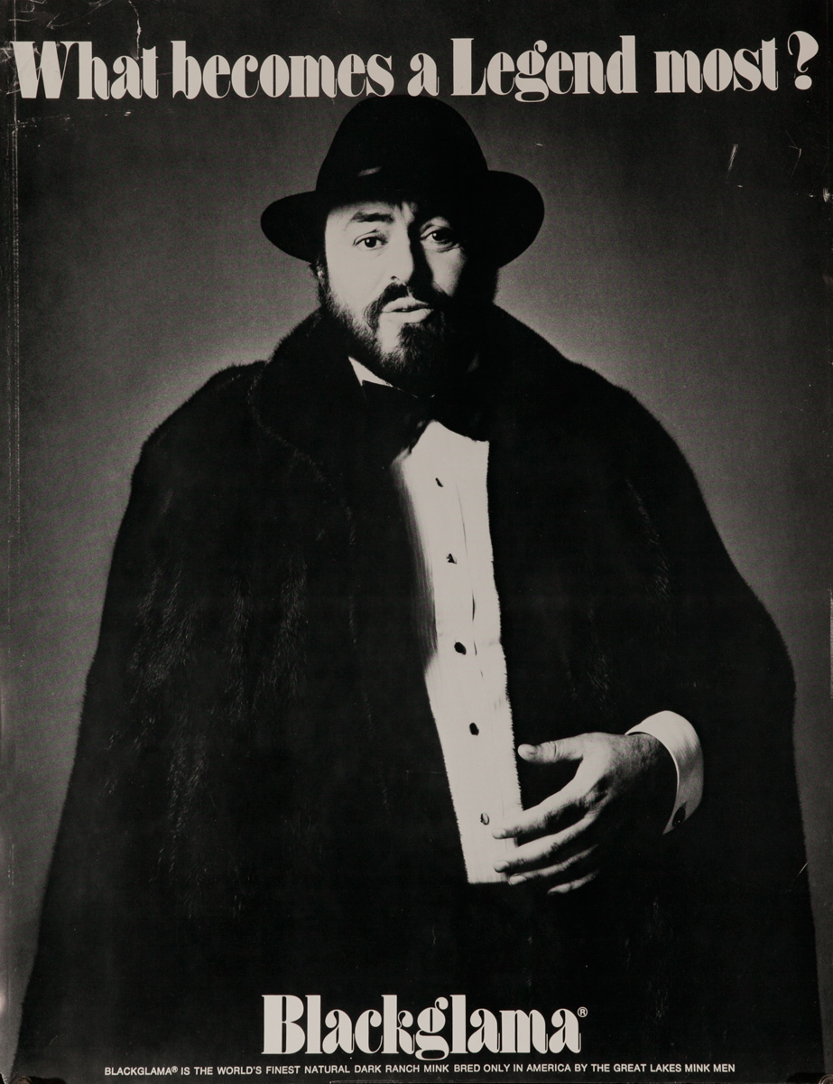  Luciano Pavarotti Original Blackglama Fur Advertising Poster