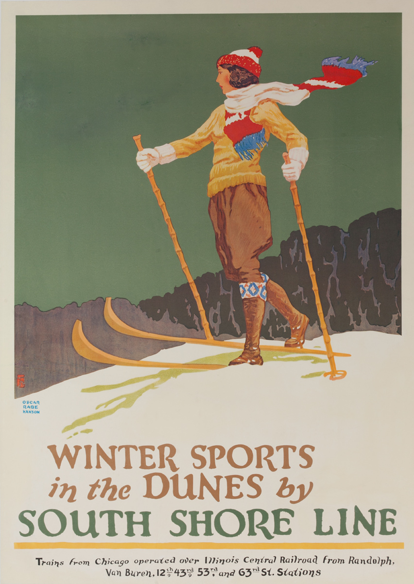 Winter Sports in the Dunes by South Shore Line, Original American Travel Poster