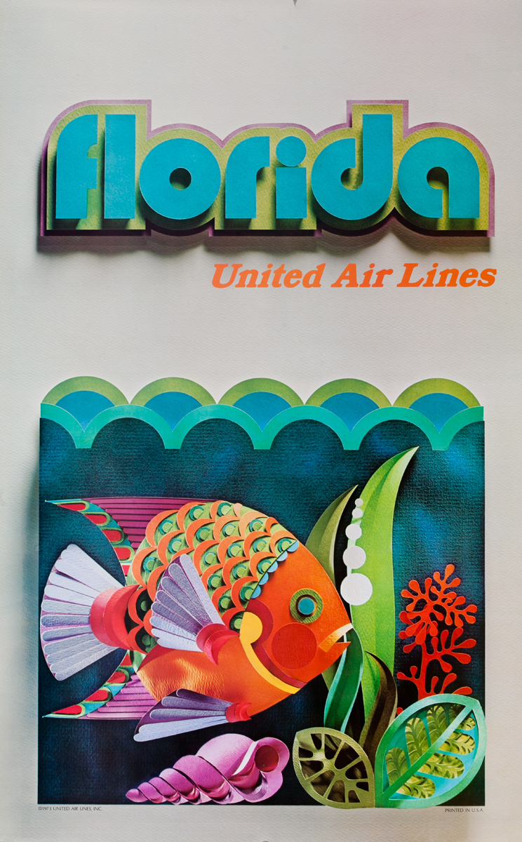 Florida, United Airlines Travel Poster, colorful fish