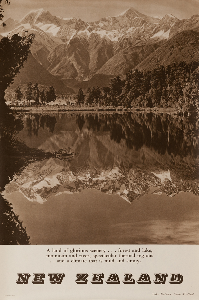 Lake Matheson, South Westland, Original New Zealand Travel Poster