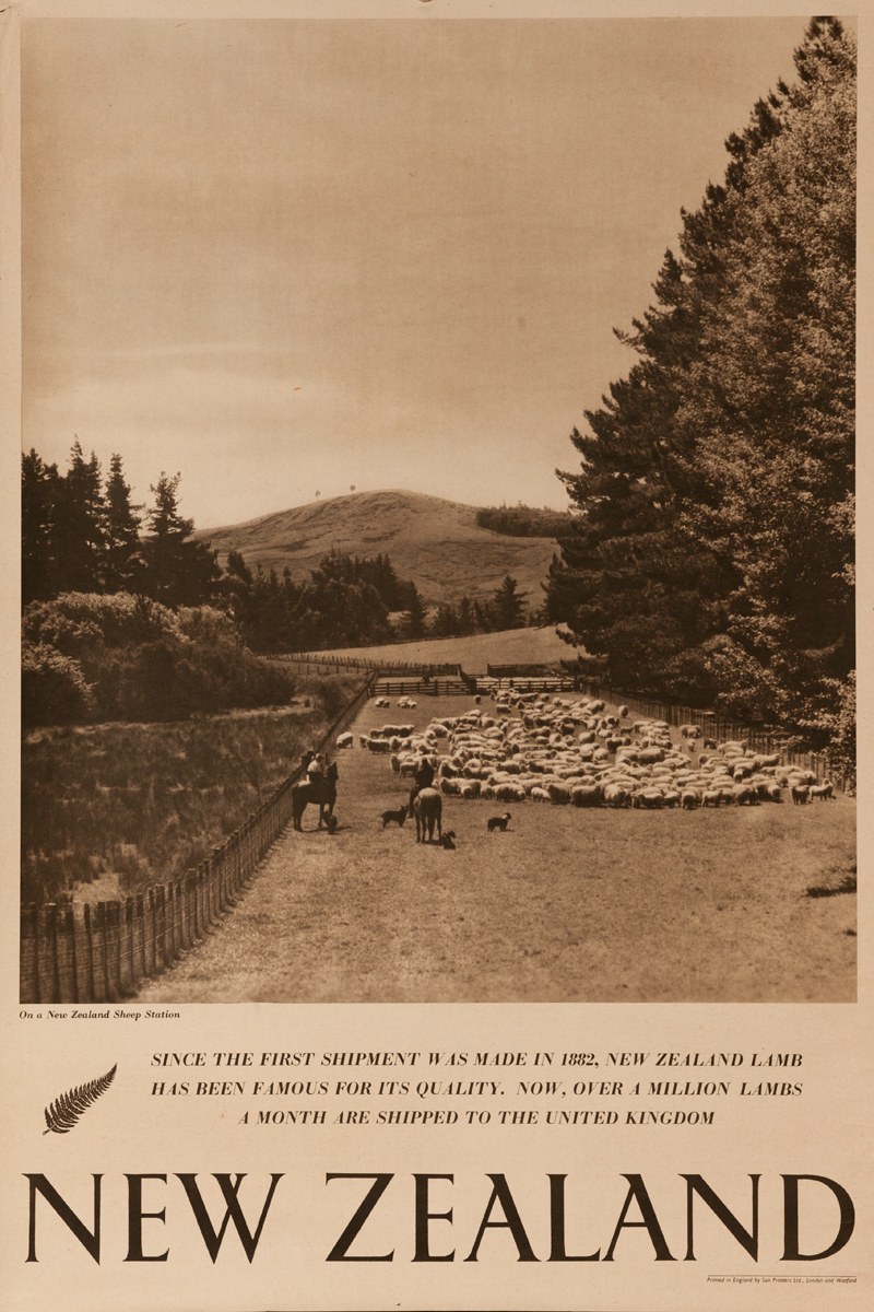 On a New Zealand Sheep Station, Original New Zealand Travel Poster