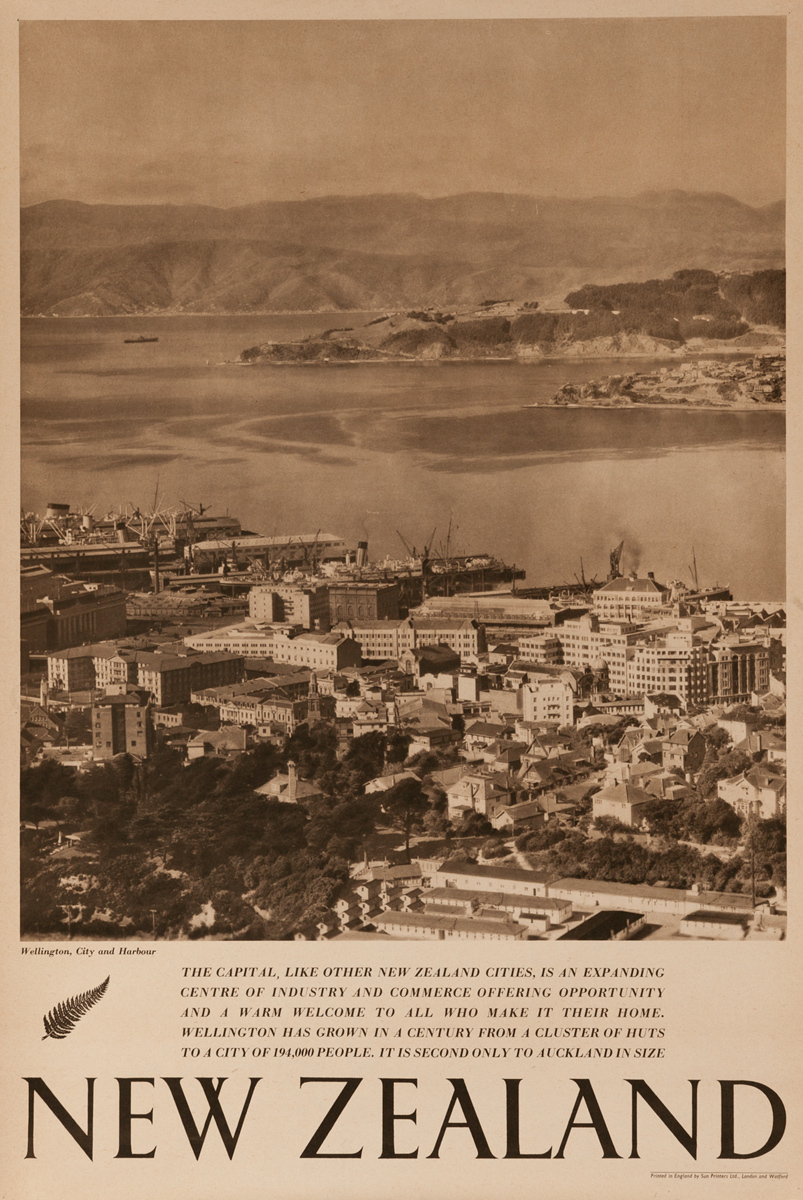 Wellington, City and Harbour, Original New Zealand Travel Poster